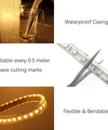 Plug And Play RGB LED Strip Lights 65.6 Ft Waterproof Flexible Rope Light With Dimmable Color Changes And 24 Key Remote features