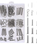 All In One Pro Grade Stainless Steel Fastener Kit 122 Piece Clevis Pins And Cotter Clips Set organized in compartments
