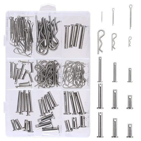 All In One Pro Grade Stainless Steel Fastener Kit 122 Piece Clevis Pins And Cotter Clips Set organized in compartments