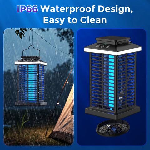 3 In 1 Outdoor Bug Zapper With 5000mAh Battery, LED Night Light, And 4000V Electric Fly Zapper on patio during rain