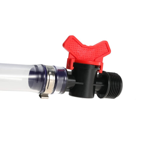 Close-up of Fuel Filler Kit For Race Jugs With Ball Valve Hose Fifteen Inch Connector Fits Sportsman Jugs and More