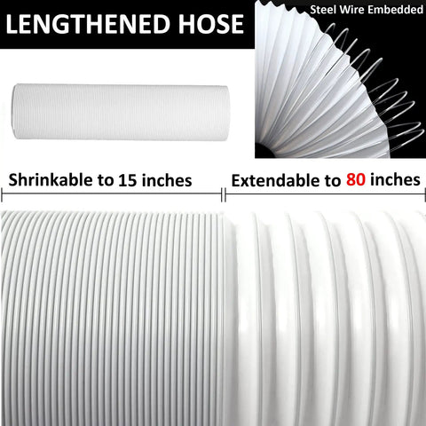 Anti Clockwise Thread Portable AC Exhaust Hose With 5.9 Inch Outer Diameter, 80 Inch Extendable Length, Flexible Vent Replacement Tube For Portable Air Conditioners, Compatible With LG Units, showing length and wire details.