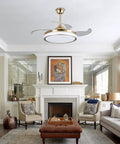 Semokia Ceiling Fan Light with Remote Gold Fan for Bedroom Living Room installed in stylish living room with modern décor