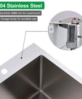 Close-up of Drop In Bar Sink 15x20 Inch Topmount Single Bowl Kitchen Sink, 16 Gauge 304 Stainless Steel showing corner and thickness gauge.
