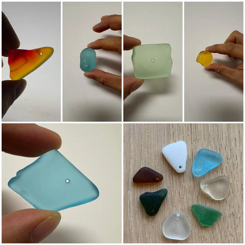 Drilled sea glass pieces using Diamond Drill Bit Set Pro Grade 1mm 1.5mm 2mm 2.5mm For Dremel Rotary Tool Jewelry Making