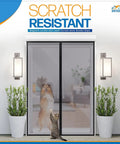 Durable Fiberglass Magnetic Screen Door For 72x80 French Doors with dog and cat demonstrating scratch resistance