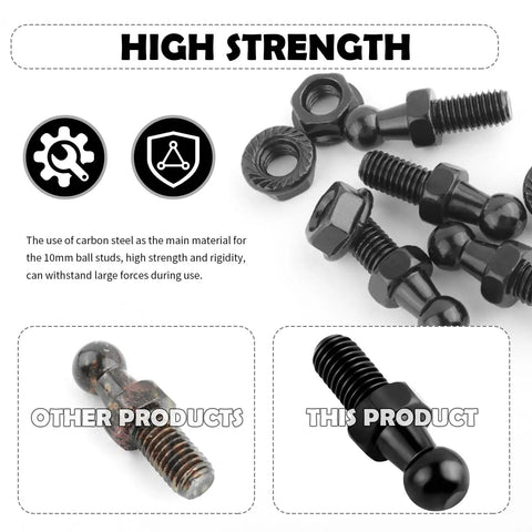 Beefy 4 Pack 10mm Ball Studs And Nuts Kit For Gas Struts 5/16-18 Thread 0.6 Inch carbon steel studs