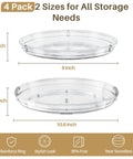Smooth As Butter 4 Pack Lazy Susan Turntables, 9 inch and 10.6 inch, clear plastic, perfect for kitchen storage.