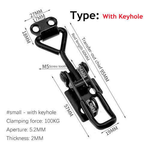 Black Toggle Latch Catch Clamp For Cabinets And Sliding Doors, Adjustable Lever Lock Hasp, 2 Or 4 Pack, Easy Install, Heavy Duty Zinc Plated Iron With Screws Included, Home Furniture Hardware, 90x27mm