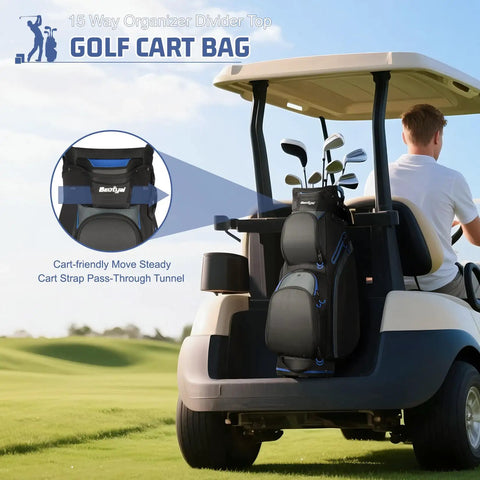 Golf cart with Cart Golf Bag With 15 Way Top Divider For Easy Club Access Lightweight Cart Bag With Cooler And Rain Cover