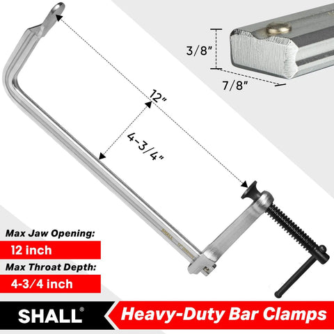 Beefy 12 Inch Heavy Duty Bar Clamps Set Four Pack Drop Forged Steel F Clamps With Thick Rail 1200 Pound Load Capacity for woodworking