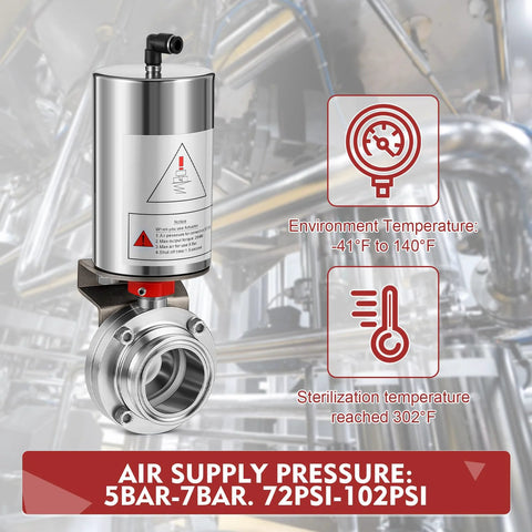 Amazon 2-inch tri-clamp sanitary butterfly valve with SS304 stainless body and pneumatic single-acting actuator