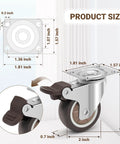 Silent 2 Inch Rubber Caster Wheels With Brakes For Furniture And Equipment, Swivel Casters With 360 Degree Rotation, dimensions diagram