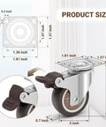 2 Inch Quiet Rubber Caster Wheels With Locking Brakes Set Of 4 Heavy Duty Ball Bearing Plate Swivel Castors showing size diagram