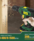 Cordless Drill Kit With 20V Max Power Half Inch All Metal Chuck 2.0Ah Lithium Battery With Fast Charger 398 In Lbs Torque 18 Plus 1 Clutch Includes 17 Drill And Driver Bits Compact Drill Driver For Home Reno And Light Construction Jobs drilling wood
