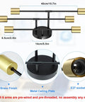Diagram of Dope Adjustable Gold Sputnik Chandelier With 6 Lights showing arm dimensions and E26 base details