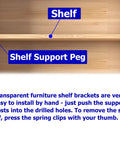 Twenty Piece Plastic Self Locking Shelf Pins Five Millimeter For Three Quarter Inch Thick Shelves installed in wooden cabinet