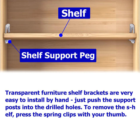 Twenty Piece Plastic Self Locking Shelf Pins Five Millimeter For Three Quarter Inch Thick Shelves installed in wooden cabinet