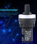 Two Pack Panel Mount 10K Potentiometer For VSD And VFD Rotary Variable Frequency Drive shown with digital design background
