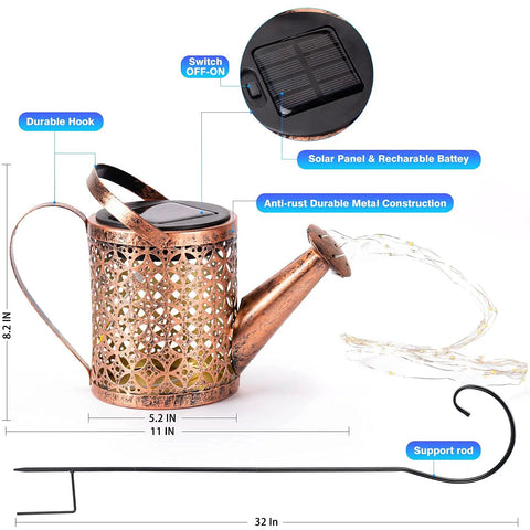 Solar Powered Outdoor Hanging Lantern Light Waterproof Garden Decor For Patio, Yard, Tabletop, And Pathways with bronze metal design.