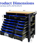 Heavy Duty Rolling Tool Chest With 12 Drawers Mechanic Tool Box On Wheels Beefy Mobile Storage Cabinet And Workbench For Garage Workshop Warehouse And Repair Shop With Solid Wood Top dimensions image
