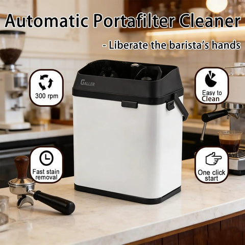 Sleek Electric Portafilter Cleaner With Auto Espresso Knock Box And Hella Fast Filter Handle Scrubbing for Easy Stain Removal