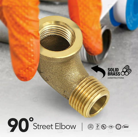 Everflow 1-inch brass street elbow, 90°, with male and female NPT threads