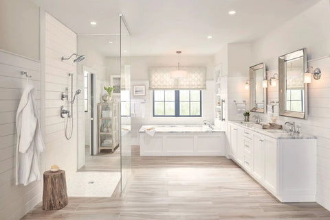 Spacious bathroom with a shower stall and decor, suitable for Killer Chrome Finish Handheld Shower Replacement Hose That Gives A Mirror Like Look And Works With Any Decorating Style In Your Pad Featuring 69 Inches Of Tough Metal Double Lock Construction With Half Inch Ips Connection.