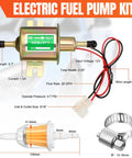 Two Pack 12V Low Pressure Inline Fuel Pump Kit 4 To 7 PSI with filter and hose clamp for lawn mowers and small engines