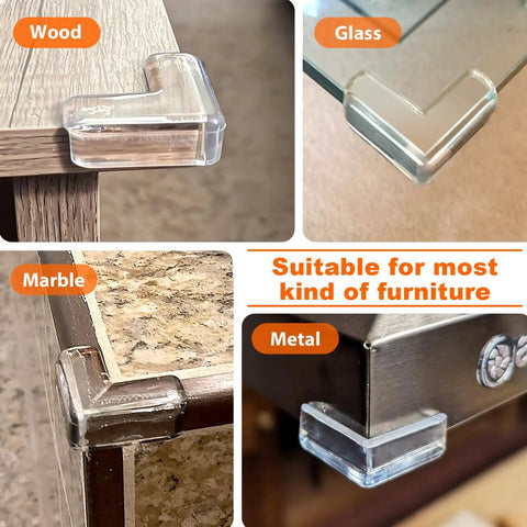 Thickened Corner Guards For Baby Proofing Edges And Sharp Tables, 12 Pack installed on wood, glass, marble, and metal surfaces