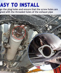 Installed view of 2-pack metal exhaust flange gaskets for universal fit; round gaskets with bolt holes.
