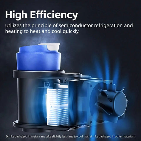 2 In 1 Smart Car Cup Warmer And Portable Cooler 12V Universal Heated Drink Holder with blue container and cooling system.