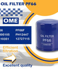 Engine Oil Filter Replaces OEM PF66 PF66F 12727115 55495105 for Chevy Silverado Suburban Tahoe GMC Six Pack image with specifications