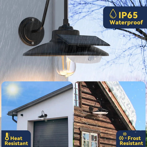 Gooseneck Solar Wall Light With Motion Sensor And 3 Lighting Modes, IP65 Waterproof Outdoor Barn Porch Farmhouse Decor in rain