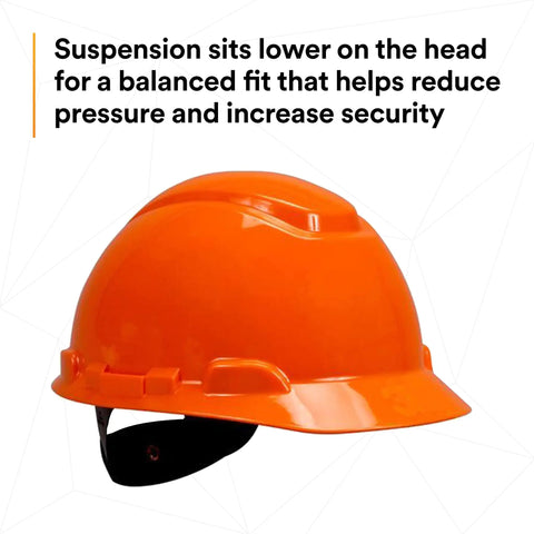 Side view of orange Lumberjack Hard Hat System with 4 Point Ratchet Suspension for secure fit and comfort on job site