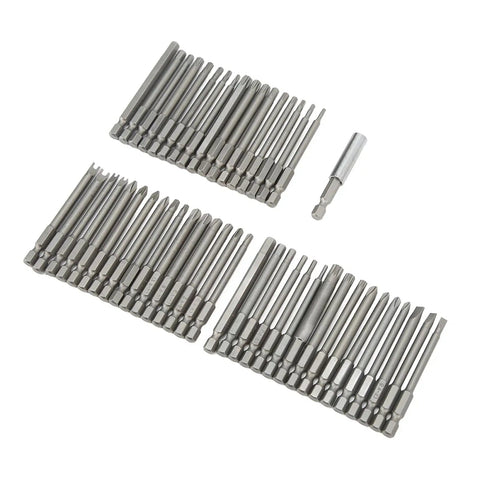 Super Cool Extra Long Security Bit Set With Magnetic Screwdriver Bits For Deep Reach Repair Jobs Including Hex Torx Star Clutch Spline And Triwing Tools To Fix Cars And Appliances With Easy Grip Access. 50-piece vanadium steel bits