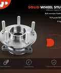 Front Wheel Bearing And Hub Assembly 5-Lug Direct Fit Compatible With Hyundai Sonata 2015-2019, Tucson 2016-2021, Veloster N 2020-2022, Nexo 2019-2023, Kia Optima, Sportage, Cadenza OEM-Grade Replacement shown with anti-corrosion coating and solid wheel studs.