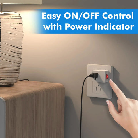 Three Pack Grounded Outlet Switches With On Off Inline Power Switches For Lamps And Small Appliances, Plug In Single Outlet Adapters