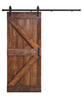 Knotty Pine Wood Sliding Barn Door Kit 36x84 Dark Walnut DIY Unassembled Panels With Hardware Included Pre Drilled Bore Holes Silent Smooth Tracks Hand Made In The USA, front view