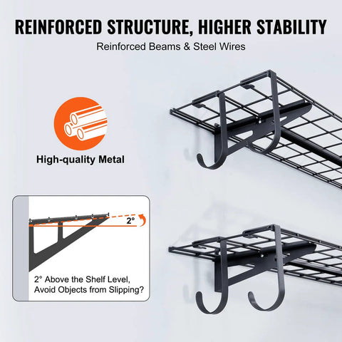 Heavy Duty Wall Mounted Garage Shelving 2 Pack Black Steel Floating Storage Racks For Workspaces Sheds And Garages Tough As Nails 400 Lb Capacity Real Deal Tool Organizer
