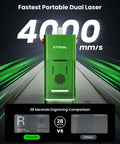 Front view of green xTool F1 dual laser engraver; portable laser engraving machine.