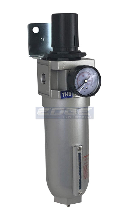 3/4 Inch NPT High Flow Air Regulator And Particulate Filter Water Trap Combo With Gauge, Manual Drain, and Wall Mount