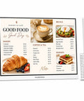23.8 Inch Countertop Digital Signage Menu Display For Restaurants And Retail Desks Featuring Cloud CMS Control And User Permissions For No Sweat Multi Location Operations showing a colorful digital menu.