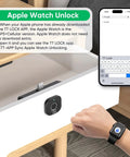 Smart Cabinet Lock With Fingerprint, Bluetooth App And Apple Watch Unlock showing drawer lock and phone app in use.