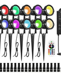 10-pack of 6W RGB LED Landscape Lights With Remote Control and transformer for outdoor waterproof garden lighting and decor.