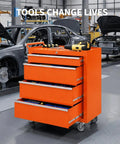 Heavy Duty Steel Rolling Tool Chest Bad Boy With Lockable Caster Wheels And Slick Ball Bearing Drawers Hella Tough portable storage in bright orange.