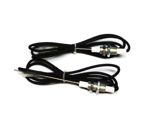 Two Pack 6.4mm Ceramic Spark Plugs With 900mm Wires, M10x1 Threaded, Flat 2.8x0.5 Terminals, And Nuts in coils