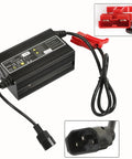 24V 10A Floor Scrubber Charger With SB120 Red Connector For Lead Acid Wet AGM Deep Cycle Batteries, black casing, red and black connectors