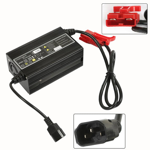 24V 10A Floor Scrubber Charger With SB120 Red Connector For Lead Acid Wet AGM Deep Cycle Batteries, black casing, red and black connectors