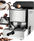 Portable 200 Gram Home Coffee Roaster With Digital Display And Auto Cooling Chaff Filter For Keeping It Fresh Daily, silver design with touchscreen controls.